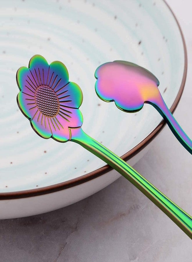 Litvibes Stainless Steel Creative Tableware Flower Dessert Spoon,Sugar Spoon,Mixing Spoon,Tea Spoon,Stirring Spoon,Cake & Ice Cream Spoon,Stir Bar Rainbow Spoons -Set Of 6 (Random) - 13 Cm - Image 4